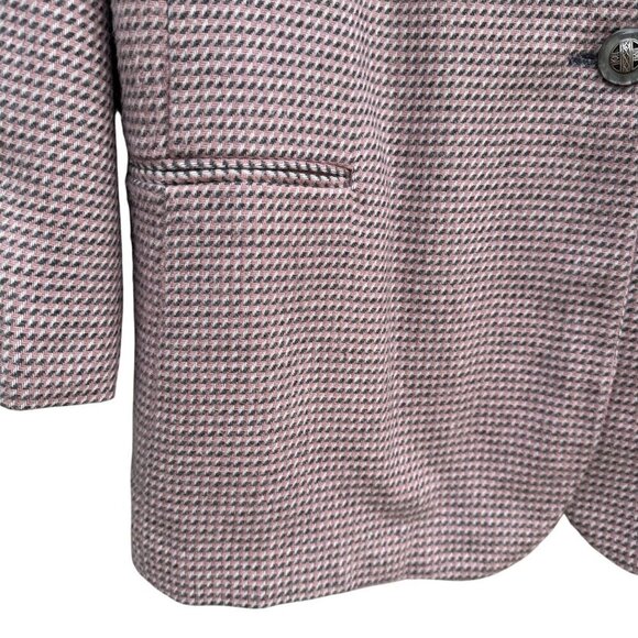 Jessica Scott Vintage Womens Pink Black Wool Blend Houndstooth Blazer Jacket 14 - Picture 3 of 10
